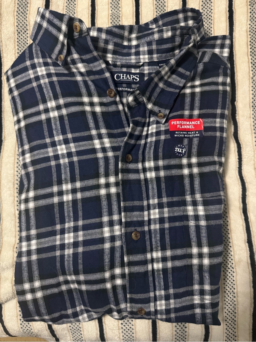 CHAPS Men's Navy Plaid Performance Flannel Shirt -XL